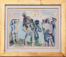 Eduard Bargheer, Badeszene Meer original Aquarell um 1940 Klassische Moderne