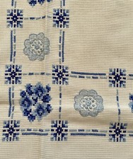 Baumwolle Tischdecke Maschinenstickerei Kreuzstich  Blau 83 x 83 cm