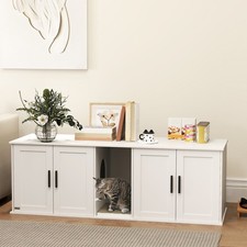 PawHut Katzenklo-Schrank Katzenhaus mit Tür Trennwand Katzentoilette Weiß