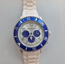 Dunlop Herren Armbanduhr Silikon Armband blau weiß silber Stahl Neu!