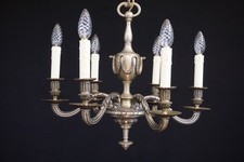 antik 6 fl Kronleuchter Deckenlampe Jugendstil Messing Frankreich ca.1900/20