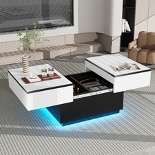 Wohnzimmertisch Couchtisch Beistelltisch mit LED Beleuchtung und 2 Stauraum Weiß