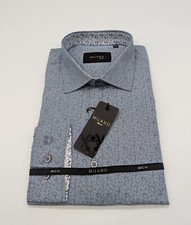 Langarm Freizeit Hemd GCM Milano Grau Paisley Gr. M 39/40 Kentkragen Modern Fit