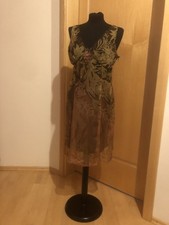 Abendkleid  38  rose senfgrün dunkelbraun Pailletten Perlen Seide Waldfee 