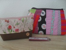 3 er Set, 2 Kosmetiktasche + Schlüsselanhänger, handmade Unikat Blumen Elfen