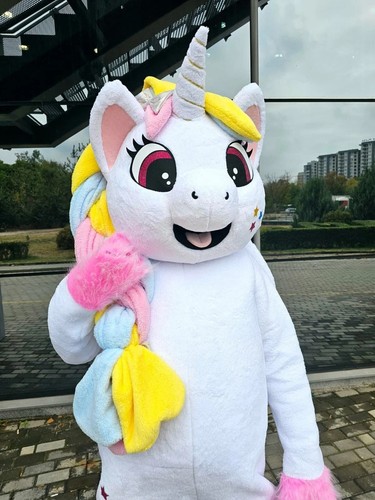 Handmade white unicorn mascot - handmade,