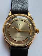 Armbanduhr  LACO Handaufzug Lederarmband Walzgold Double 20 Micron 