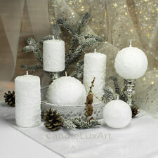 Stumpen Kerzen Kugelkerzen Schnee mit Glitzer weiß Tischdekoration Stumpenkerzen
