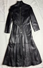 Carrie Hoxton, Ledermantel, Größe 8-XS, MATRIX-TRINITY Style, Schwarz, Lang, NEU