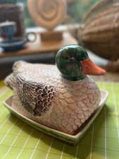 2- tlg. Käseglocke Keramik Ente groß Aufbewahrung Rarität neuwertig Käsedose