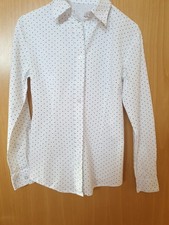 Damen Hemdbluse Langarm Kragen Weiß gepunktet 36 38