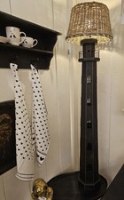 6LMP375 Lampenfuß Stehlampe  Vintage Holz Schwarz rund Lampensockel 23x23x140cm