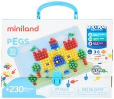 Miniland Mosaikspielzeug 240 Pegs 10mm Steckplatte 6 Vorlagen 3-6 Jahre NEU
