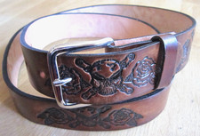 Gothic Biker Gürtel Echt Leder geprägt Wechselgürtel Skull Totenkopf