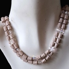 Kette Glas rosa Kristallperlen opalisierend zweireihig Gablonz 44cm ausgefallen