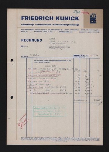 Leipzig rechnung 1939 - leipzig,,