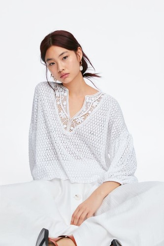 Zara häkel pullover bluse mit - häkel,