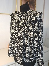 Damen Zara 3/4 Arm Bluse mit Rüschen Gr M schwarz/weiß Neu