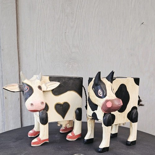 Vintage spardose holz kuh - vintage,