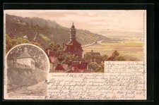 Lithographie Dresden-Loschwitz, Ortspartie aus der Vogelschau, Schillerhaus 189 