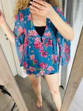 Schöne Tunika Strand Strandtunika Sommer Urlaub Blumen Türkis Pink Bademode