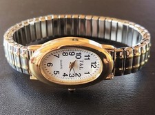 Damenuhr Quartz Uhr Stretch Zug Armbanduhr bicolor gold Edelstahl geprüft & neu