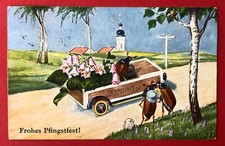 Glückwunsch AK PFINGSTEN 1933 Maikäfer in Menschengestalt in Seifenkiste( 104737