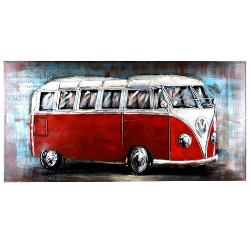 Metallbild bus bulli - bulli, rot