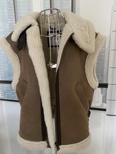 Zara Kunst Lammfell Weste Braun-Taupe Gr S (fällt größer auf)  66 cm. lang  warm