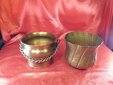  2 Alte Blumen Pflanzen Übertopf Pflanztopf Massiv Kupfer Kette Vintage (4844)