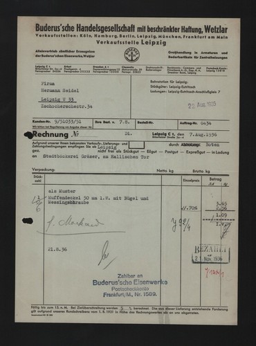 Leipzig rechnung 1936 - leipzig,,