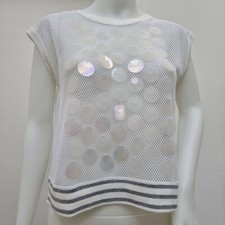 Marc Cain Sports Top Mesh mit großen Pailetten weiß N1