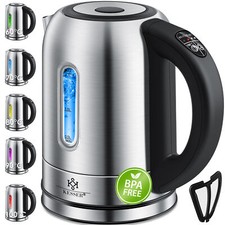 RETOURE 1,7 Liter Edelstahl Wasserkocher 2200W Temperaturwahl Warmhaltefunktion