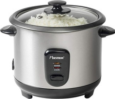 Reiskocher Silber Edelstahl mit Dampfgarer 1L antihaft 400W - Bestron ARC100