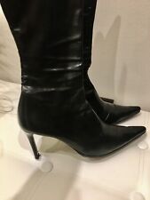 Edle High Heels italienische Lederstiefel schwarz Gr. 39 spitz schmaler Schaft