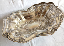 Antik Barock groß Henkel Schale Silber Auflage 29x21 cm G 645 g England 1900