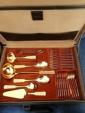 AMC Besteck vergoldet vollständig Solingen 18/10 23/24 hartvergoldet Lederkoffer