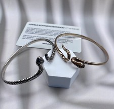 Set Schlange Armreif x2 925 Silber grüne u. Granat Steine Schmuck Armband Zertfk