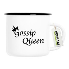 Emaille Tasse Gossip Queen Krone Vintage Geschenkidee Souvenir Präsent Wichtelge
