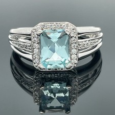 RING GR. 17,5 (CA.55) 925/- SILBER MIT AQUAMARIN & ZIRKONIA SCHMUCKJAGD