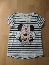 H&M Mädchen T-Shirt blau weiß gestreift Größe 122 / 128 Minnie Mouse Disney 
