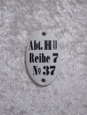 Antikes Porzellan Schild - Abt. Reihe No. - Vintage um 1900 - Friedhof o.ä.