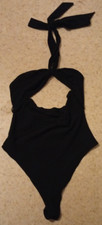 Neckholder Body, Cut Outs, rückenfrei, Samt Stoff in Schwarz- Größe L