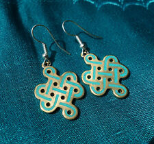 Handgefertigte Ohrringe m. Endlosen Knoten für endlose Liebe in Türkis aus Nepal