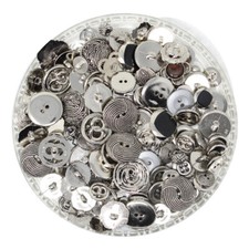 150g Aufnäh-Knopfmischung in silberner Farbe aus Kunststoff 2-Loch, 4-Loch, Ösen