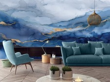 Fototapete Marmor Blau Weiß Gold VLIES TAPETE XXL + KLEISTER 605