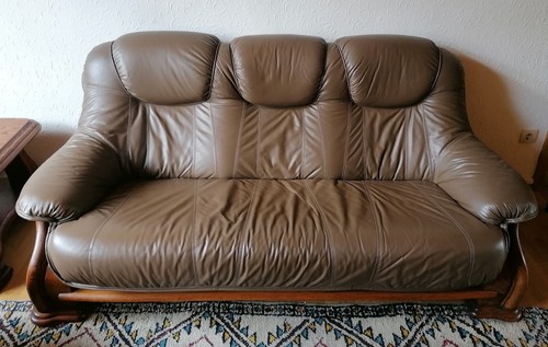 Braune leder garnitur mit - braune, leder-garnitur