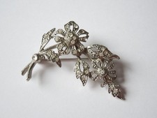 Vintage Brosche Silberfarben Strass Blüten Bouquet 50er 60er 9,7 g/3,7 x 3,2 cm