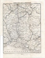 Marseille Grenoble Nîmes 1873 kleine Karte Eisenbahn orig * projizierte Linien 