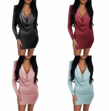 Damen Langarm Kleid Abendkleid